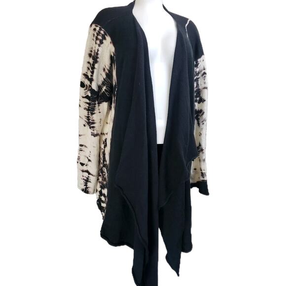 Krista Larson Black & White Hand Dyes Open Cardigan Loose Knit. OS. Asymmetrical - Picture 4 of 16